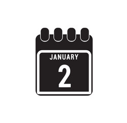 Calendar icon page displaying date 2 January. Illustration