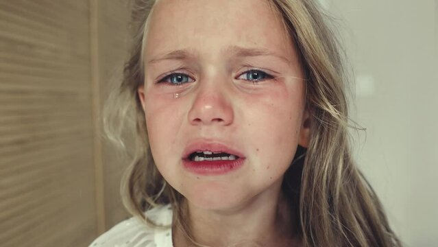 Child little girl cry tears children toddler face stress violence home victims physical abuse mental health social problems protect kid parenting suffers from nervous breakdown, sad emotions pain