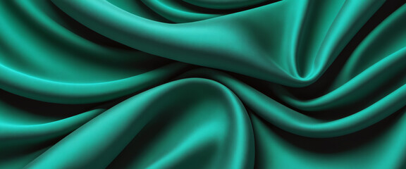 Obraz premium Abstract background of green crumpled fabric. Cloth with folds. Colorful illustration. Generative AI