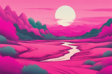 natural landscape magenta toned illustration