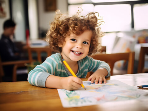 Kind malt Zuhause ein Bild