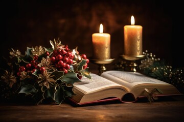 Christmas Joy: Open Bible and Festive Decorations Celebrating the Spirit of Christmas