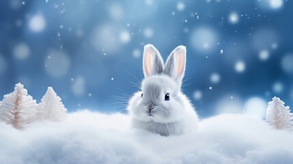 Cute snow bunny in snowy landscape
