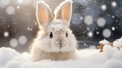Cute snow bunny in snowy landscape