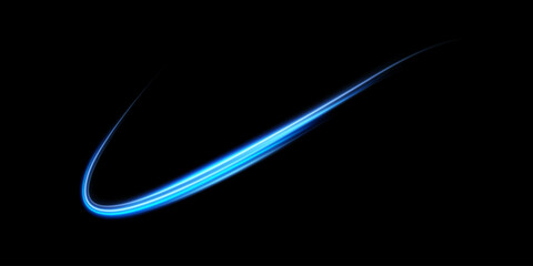 Abstract light lines of speed movement, blue colors. Light everyday glowing effect. semicircular wave, light trail curve swirl, optical fiber incandescent png. EPS10