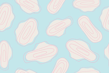 Seamless vector pattern. Background for gynecology theme. Women's pads with wings pattern on blue background. Sanitary napkin for girl's periods and hygiene. Vector