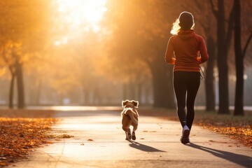 A person jogging with their dog as a fun way to exercise - Powered by Adobe