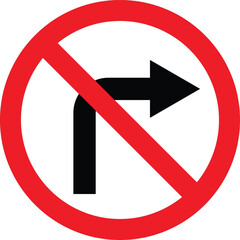 No right turn sign . Do not turn right sign . Vector illustration