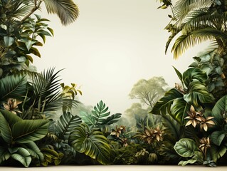 Exotic Tropical Leaves Background with Copy Space in The Center