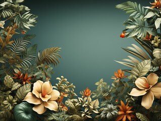Fototapeta premium Exotic Tropical Leaves Background with Copy Space in The Center