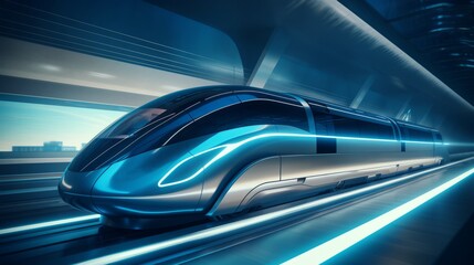 A high-speed maglev train, demonstrating the concept of Hyperloop transport. Generative AI