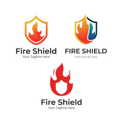 Fire shield logo set colelction design element. Fire warning sign shield vector illustration on white background