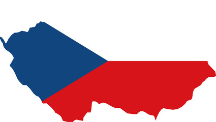 A contour map of Czech Republic. Graphic illustration on a white background with the national flag superimposed on the country's borders - obrazy, fototapety, plakaty