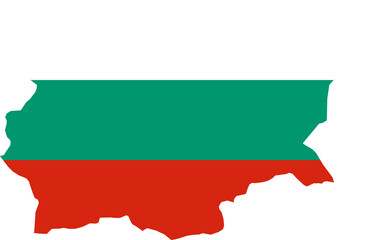 A contour map of Bulgaria. Graphic illustration on a white background with the national flag superimposed on the country's borders - obrazy, fototapety, plakaty