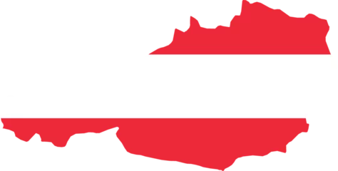 Deurstickers A contour map of Austria. Graphic illustration on a white background with the national flag superimposed on the country's borders © Ungrim
