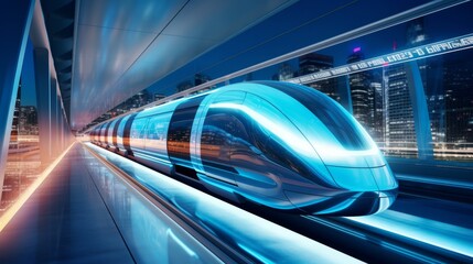 Fototapeta premium A high-speed maglev train, demonstrating the concept of Hyperloop transport. Generative AI