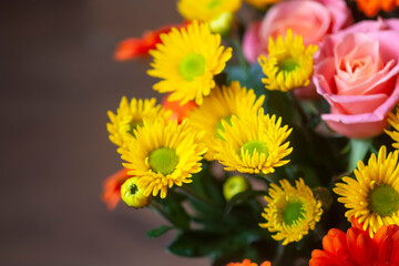 Bouquet of beautiful bright flowers. Floral composition.