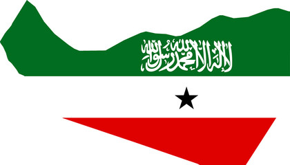 A contour map of Somaliland. Graphic illustration on a white background with the national flag superimposed on the country's borders