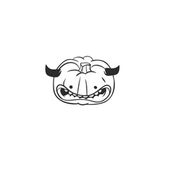 Hand drawn vector abstract graphic,black , line art Jack O lantern happy Halloween pumpkin face outline isolated. Halloween Character outline autumn design concept. Scary horror Halloween symbol icon.