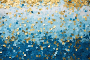 Fototapeta na wymiar Confetti paper, blue and gold confetti background. Celebration