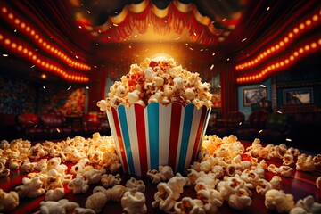 popcorn bucket in a retro cinema - obrazy, fototapety, plakaty