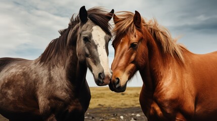 Obraz premium A Close-Up of Two Horses in Mutual Solace. Generative AI