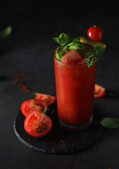 A glass with cold bloody mary cocktail	