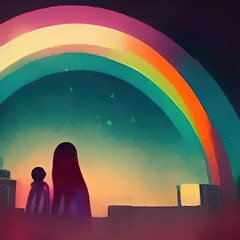rainbow, sky, vector, illustration, color, nature, design, cloud, colorful, art, icon, spectrum, summer, blue, bright, clouds, backdrop, weather, 3d, yellow, concept, shape, day, cartoon, spring, silh