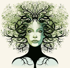 Tree-patterned woman illustration