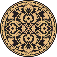 Vector gold and black arabic national round ornament. Ethnic circle, eastern and african peoples of asia, persia, iran, iraq, syria.