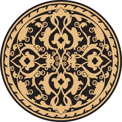 Vector gold and black arabic national round ornament. Ethnic circle, eastern and african peoples of asia, persia, iran, iraq, syria.