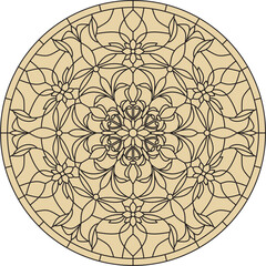 Vector round golden classic ornament. A circle with a black pattern. Ceiling decoration, ancient Rome, Greece.