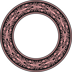 .Vector pink seamless round Egyptian ornament. Infinite circle, ring, border, Ancient Egypt frame.