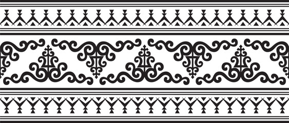 Vector monochrome black seamless Yakut ornament. Endless border, frame of the northern peoples of the Far East.