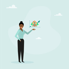 Investment in home and real estate, rising real estate prices or mortgage calculation chart. Concept of making a decision to buy or rent a house. Vector.
