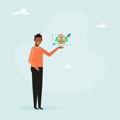 Investment in home and real estate, rising real estate prices or mortgage calculation chart. Concept of making a decision to buy or rent a house. Vector.
