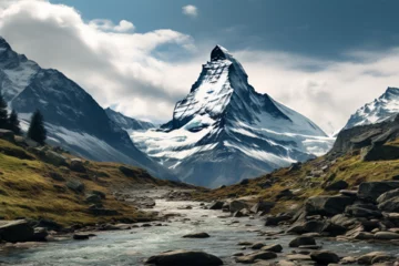Fotobehang Panoramic views of the majestic Matterhorn mountain © wendi