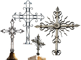 Collection of Religious Crosses in wrought iron isolated on white or transparent background, Italy, Europe. png.
