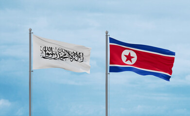 North Korea and Afghanistan flags, country relationship concept
