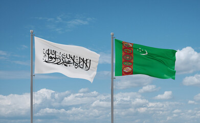 Turkmenistan and Afghanistan flags, country relationship concept