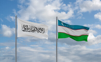 Uzbekistan and Afghanistan flags, country relationship concept