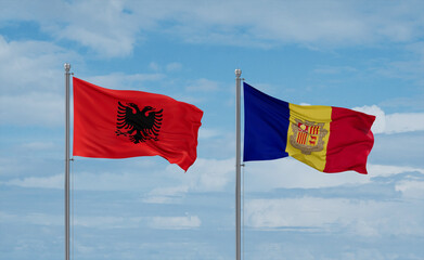 Albania and Andorra national flags, country relationship concept