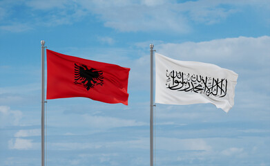 Albania and Afghanistan national flags, country relationship concept