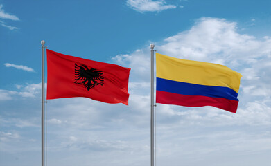 Colombia and Albania flags, country relationship concept