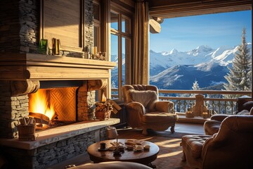 Luxurious Mountain Chalet Interior with French Alps View