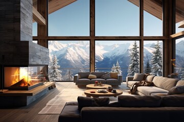 Luxurious Mountain Chalet Interior with French Alps View
