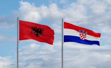 Croatia and Albania flags, country relationship concept