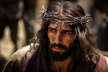 Photorealist image of Jesus Christ with a crown of thorns