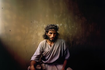 Photorealist historical Jewish Jesus with a crown of thorns