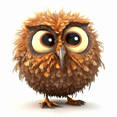 Owl, angry fluffy owl, funny cute cartoon 3d illustration on white background, creative avatar